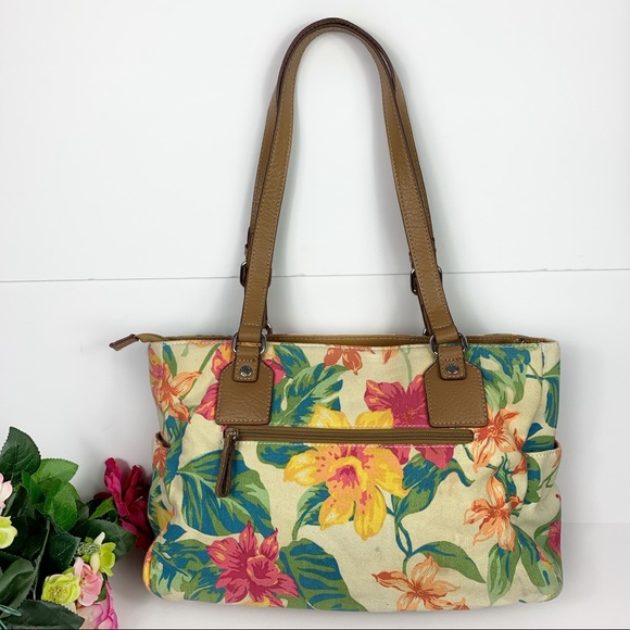 Caribbean Joe Island Supply Company Floral Printed Canvas Vacation Cruise Tote - Picture 4 of 8